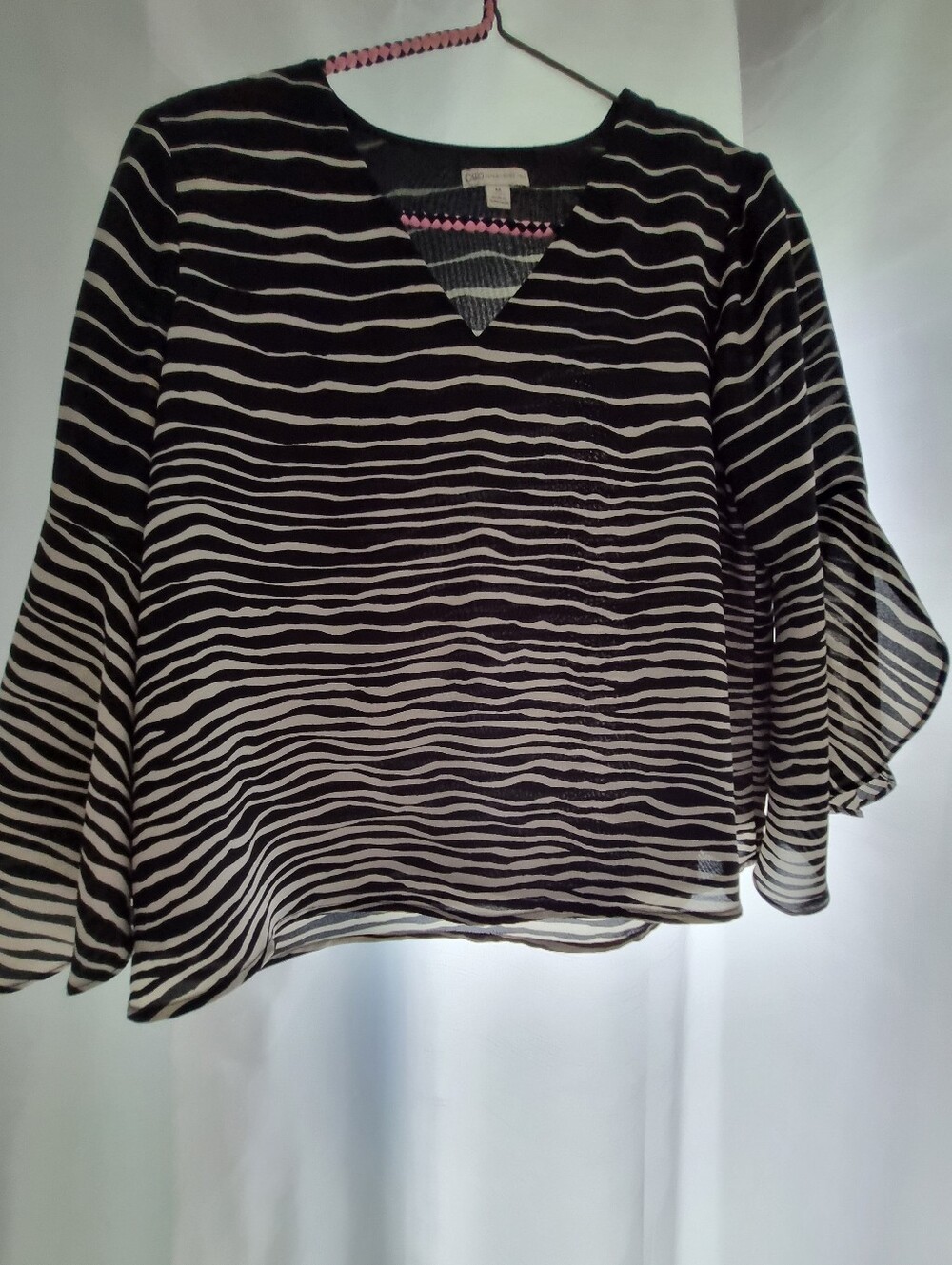 Cato Black and White Striped V-Neck Blouse